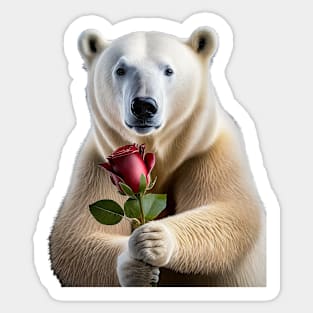 Polar bear holding a red rose Sticker